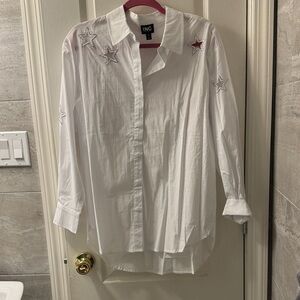 INC International Concepts White Star Detail Women’s Button Down Shirt